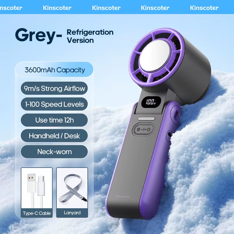New Outdoor Foldable Portable Handheld Fan 100 Wind Speeds Adjustable Mini Rechargeable 3600Mah Foldable Air Cooling Turbo Fan