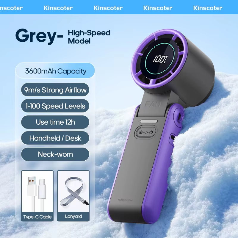 New Outdoor Foldable Portable Handheld Fan 100 Wind Speeds Adjustable Mini Rechargeable 3600Mah Foldable Air Cooling Turbo Fan