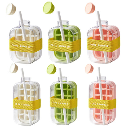 2-In-1 Ice Maker Ice Cube Bottle One-Click 500/800Ml Ice Mold Cooler Cup with Straw Lce Making Cup Outdoor Fitness Drink