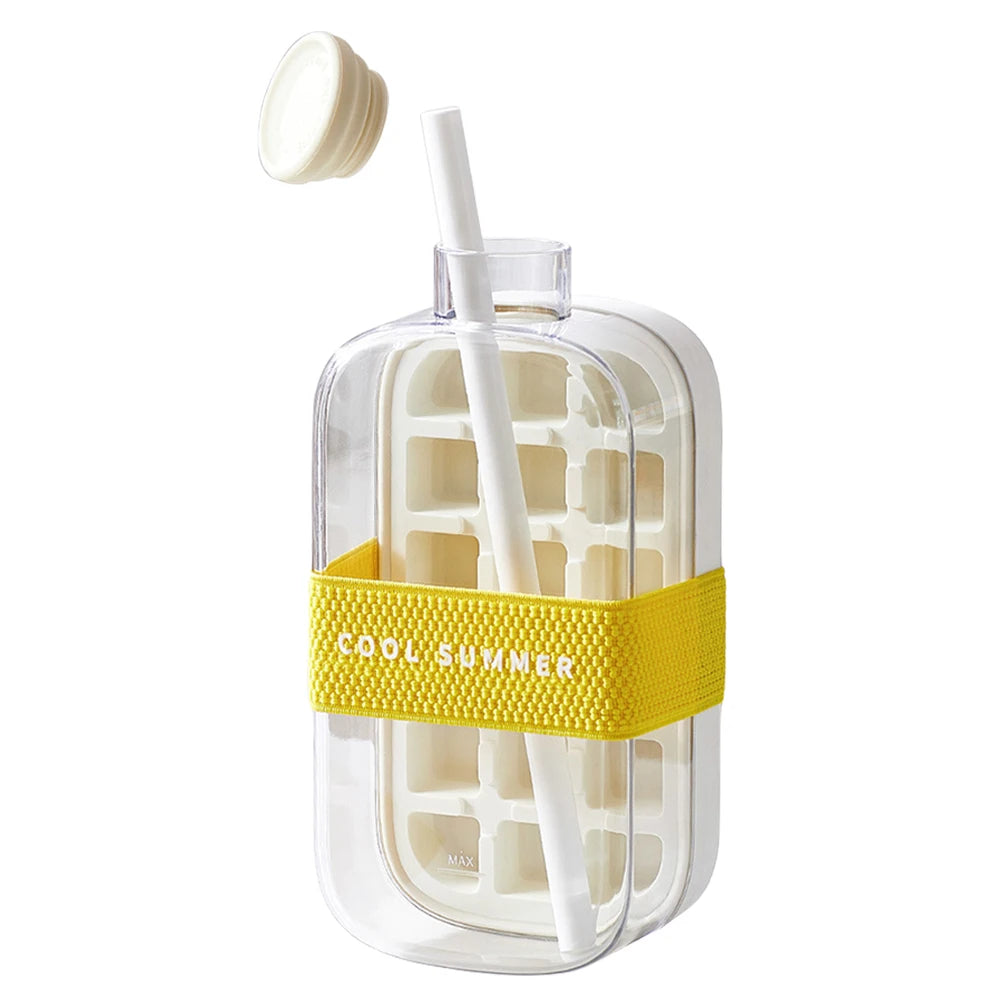 2-In-1 Ice Maker Ice Cube Bottle One-Click 500/800Ml Ice Mold Cooler Cup with Straw Lce Making Cup Outdoor Fitness Drink