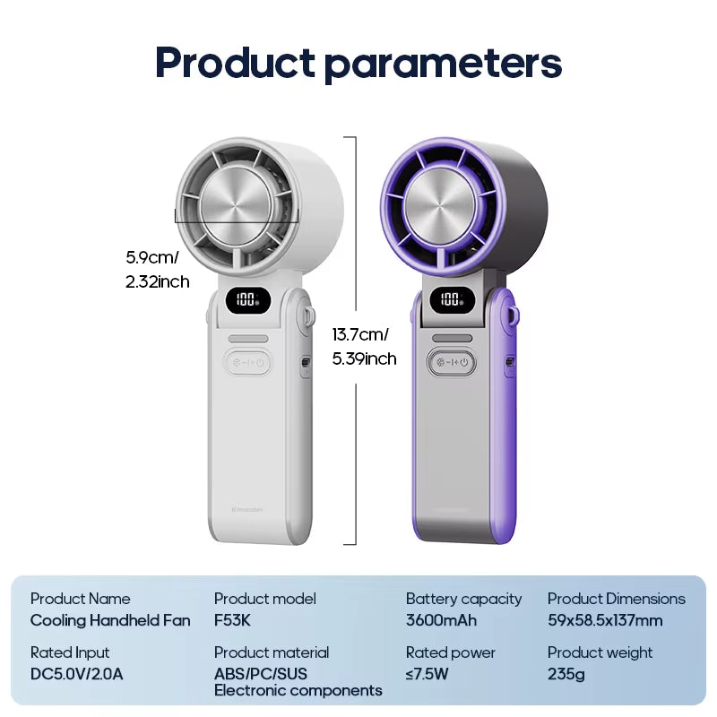 New Outdoor Foldable Portable Handheld Fan 100 Wind Speeds Adjustable Mini Rechargeable 3600Mah Foldable Air Cooling Turbo Fan
