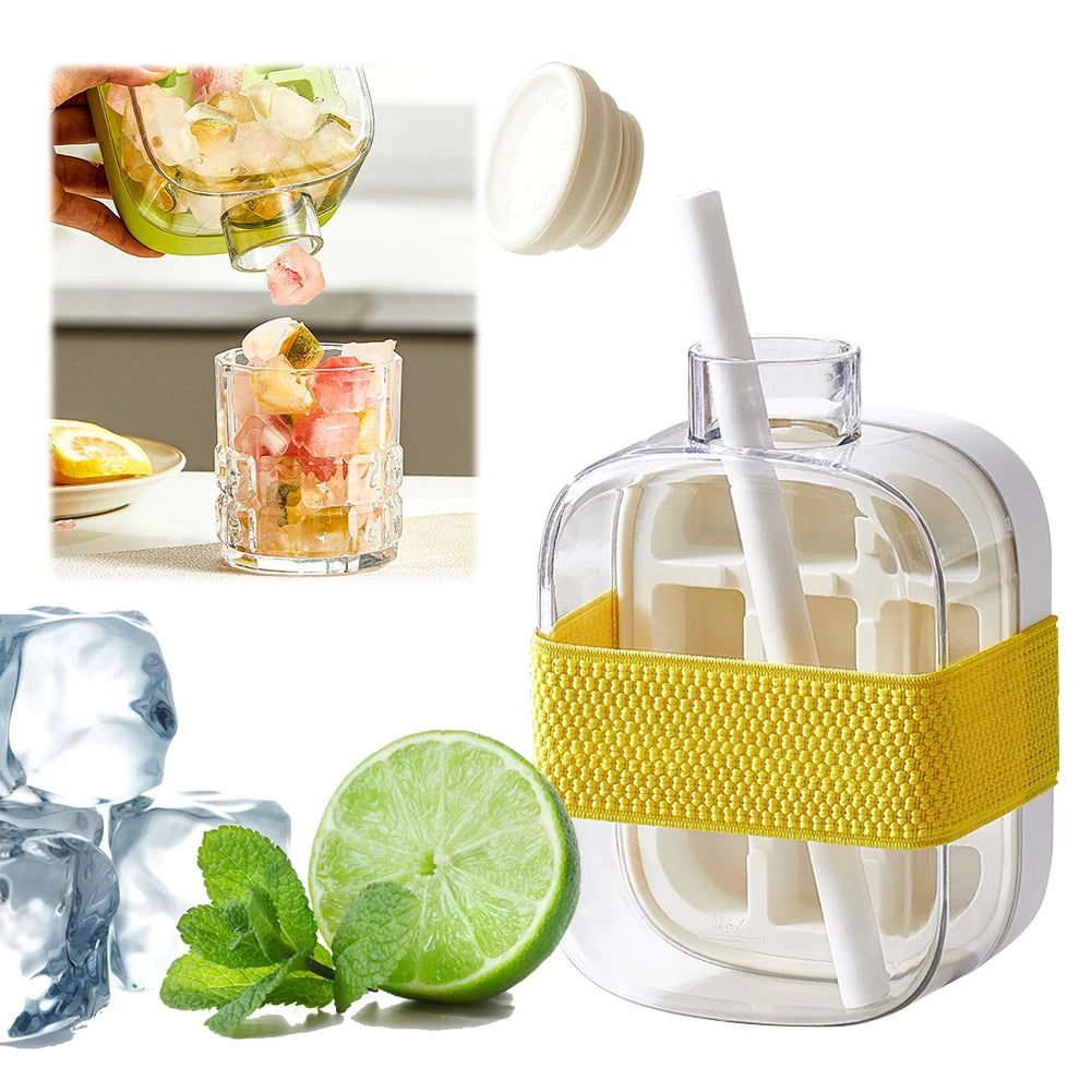 2-In-1 Ice Maker Ice Cube Bottle One-Click 500/800Ml Ice Mold Cooler Cup with Straw Lce Making Cup Outdoor Fitness Drink