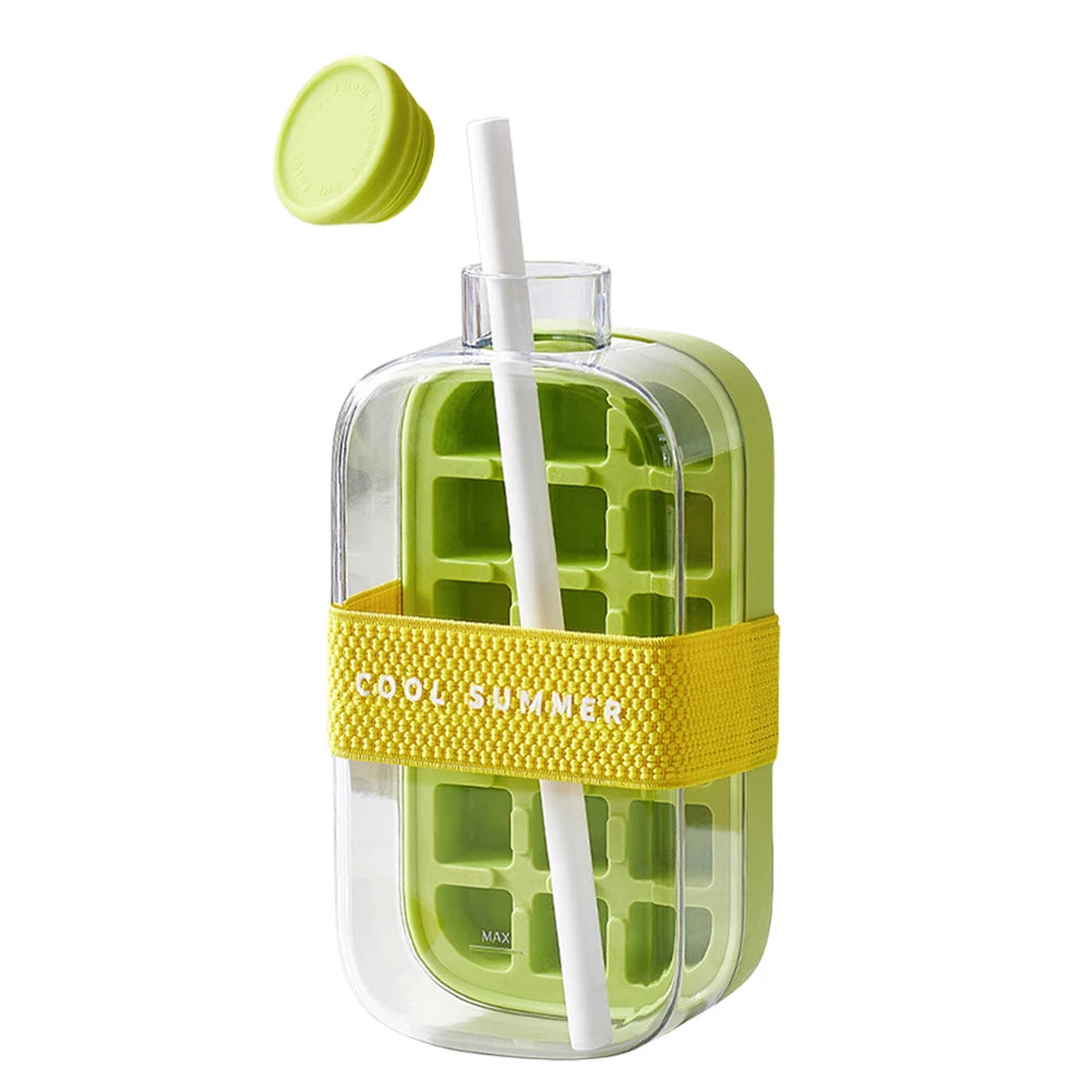2-In-1 Ice Maker Ice Cube Bottle One-Click 500/800Ml Ice Mold Cooler Cup with Straw Lce Making Cup Outdoor Fitness Drink