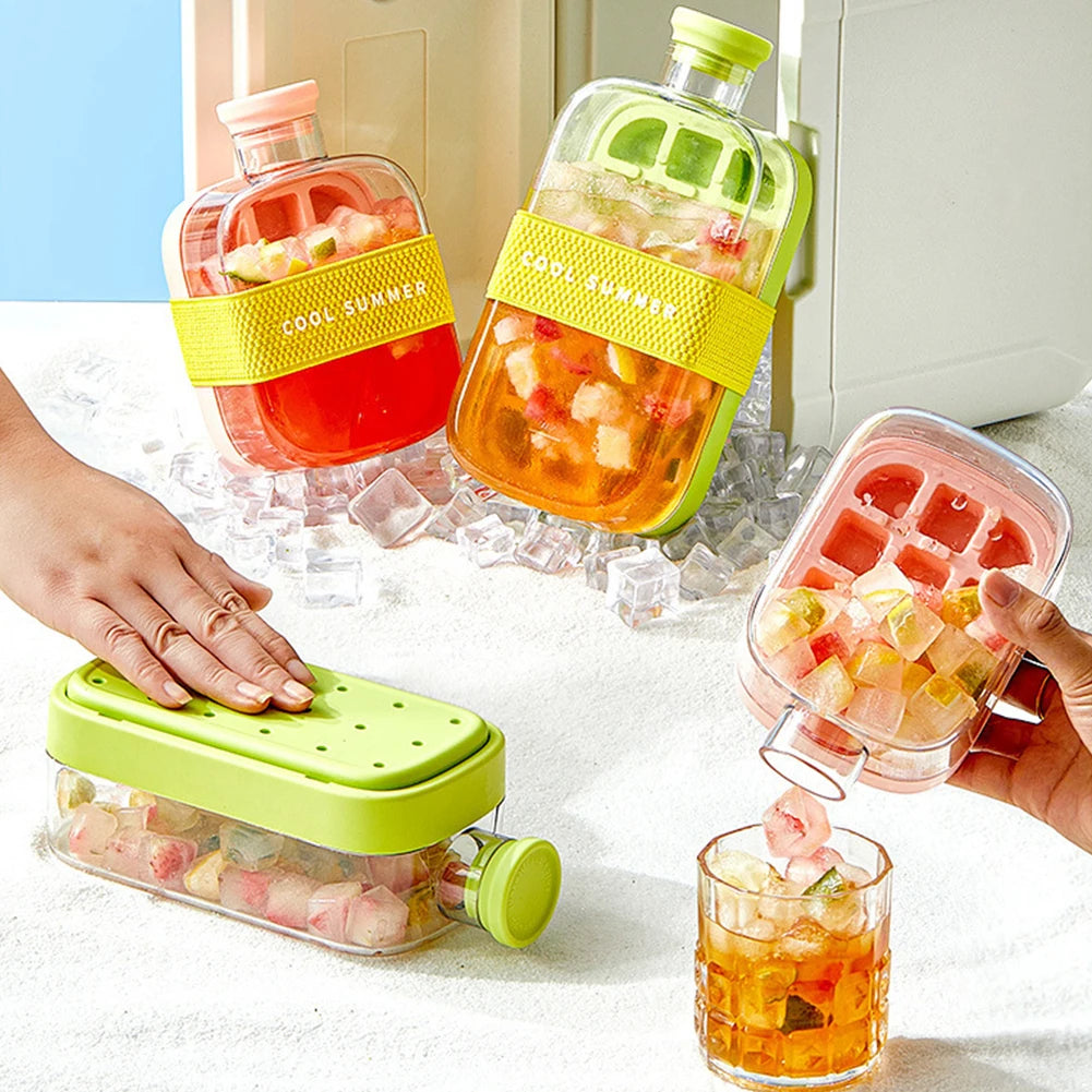 2-In-1 Ice Maker Ice Cube Bottle One-Click 500/800Ml Ice Mold Cooler Cup with Straw Lce Making Cup Outdoor Fitness Drink