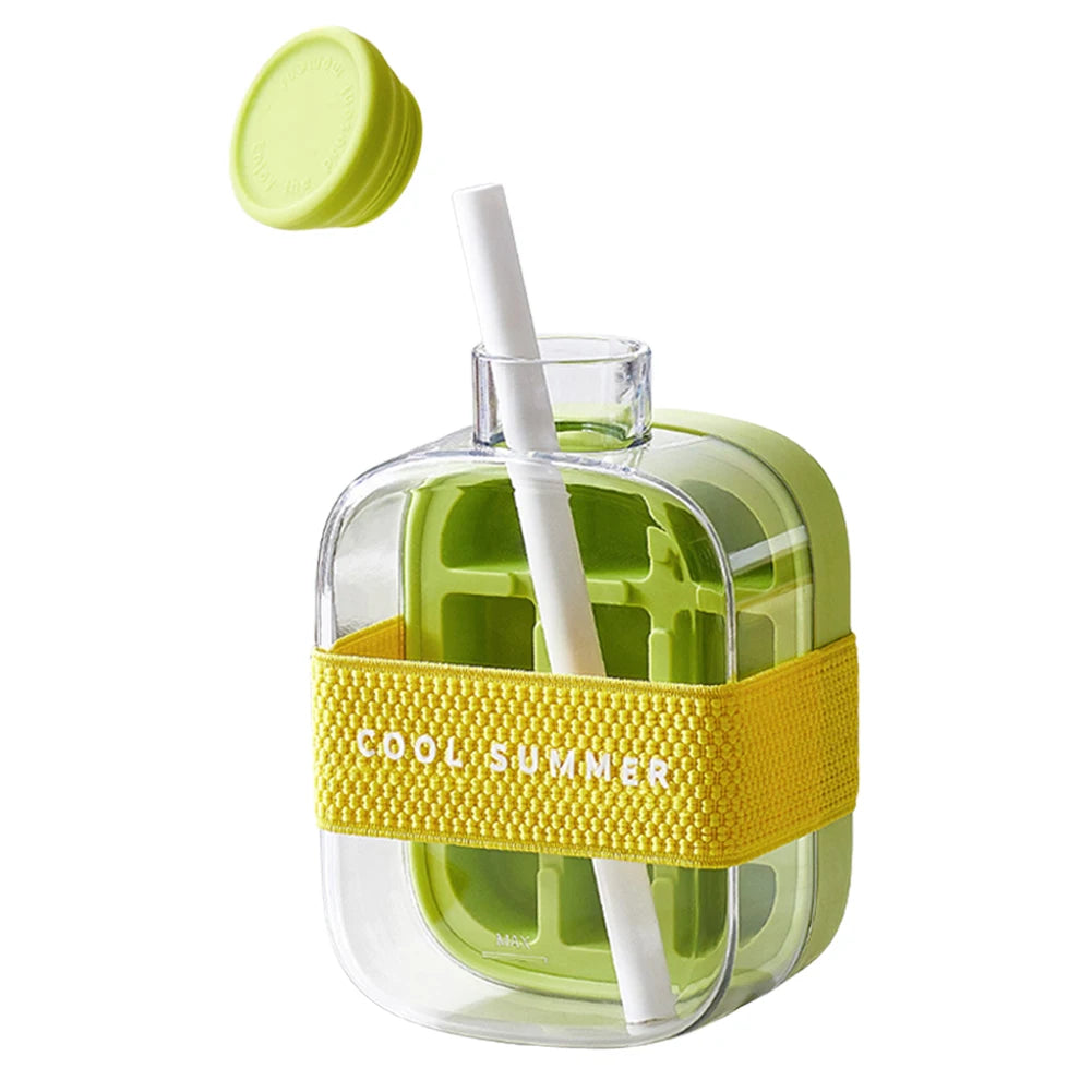 2-In-1 Ice Maker Ice Cube Bottle One-Click 500/800Ml Ice Mold Cooler Cup with Straw Lce Making Cup Outdoor Fitness Drink