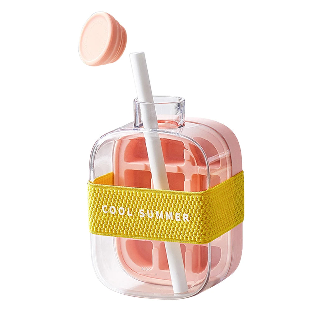 2-In-1 Ice Maker Ice Cube Bottle One-Click 500/800Ml Ice Mold Cooler Cup with Straw Lce Making Cup Outdoor Fitness Drink