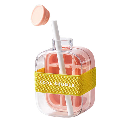 2-In-1 Ice Maker Ice Cube Bottle One-Click 500/800Ml Ice Mold Cooler Cup with Straw Lce Making Cup Outdoor Fitness Drink