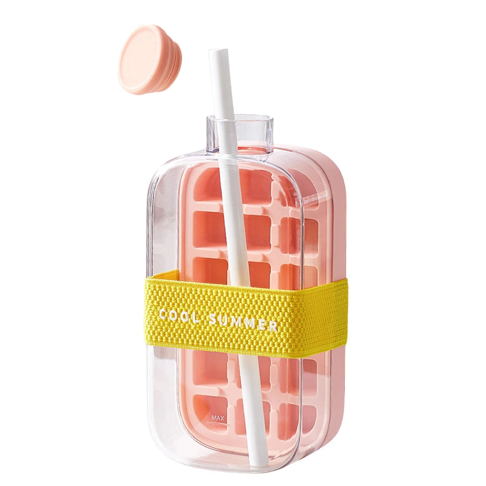 2-In-1 Ice Maker Ice Cube Bottle One-Click 500/800Ml Ice Mold Cooler Cup with Straw Lce Making Cup Outdoor Fitness Drink